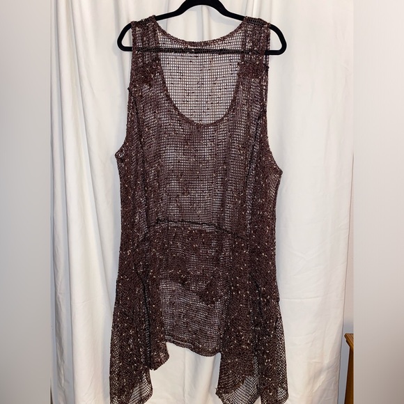 Magna Fashion Brown Crème Mesh Fishnet Slip On Style Overdress Sz 4x (26-28) - Picture 5 of 7